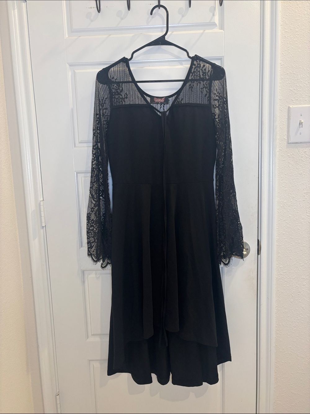Scarlet Darkness Black Gothic Lace Bell Sleeve High Low Midi Dress M
